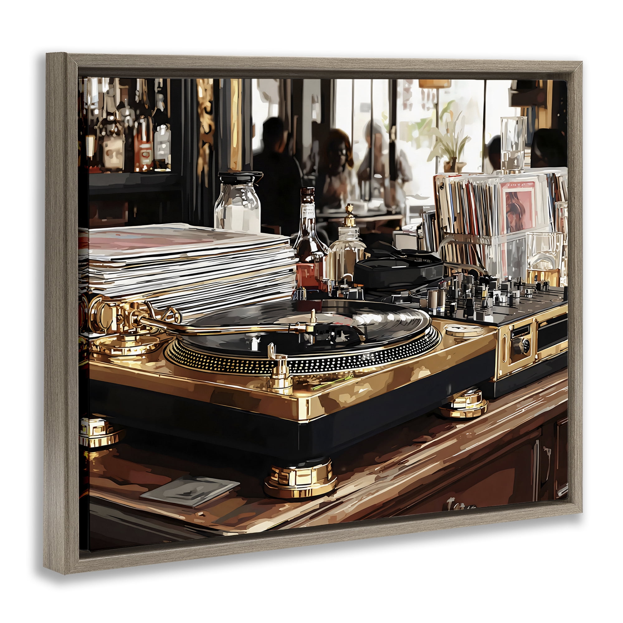 Stupell Industries Work Place Vintage Gold Turntable Brown Framed Floater Canvas Wall Art, design by Franklyn Gregory