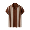 thumbnail image 2 of Mens Summer Beach Stripe Polo Shirts Casual Short Sleeve T Shirt Loose Fit Button Down Top Brown XS, 2 of 3