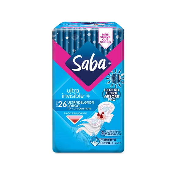 Toalla femenina Saba Ultra invisible ultradelgada 26 piezas con alas
