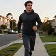 thumbnail image 2 of Youthup Men's Solid Color Fleece Hooded Jacket - Lightweight Wind-Resistant Zip Front Sports Outerwear for Fall, 2 of 12