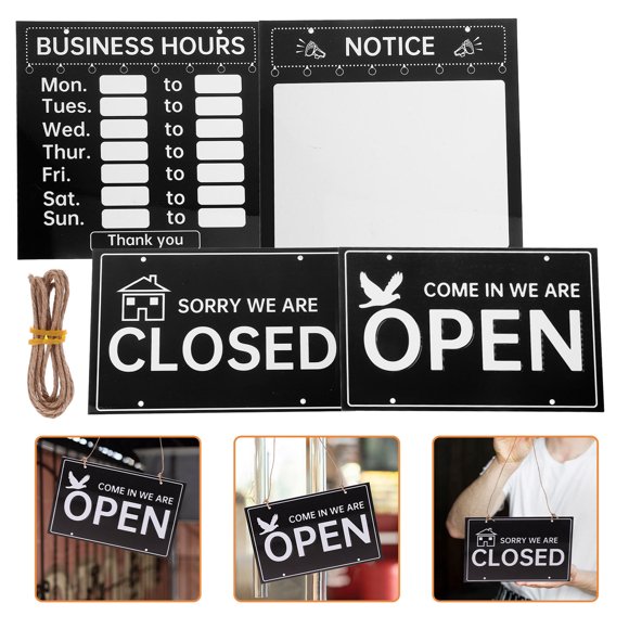 Raindrops 1Set Sleek Black Business Hours Door Sign Writable with Hanging Rope for Hotels Cafes Stores