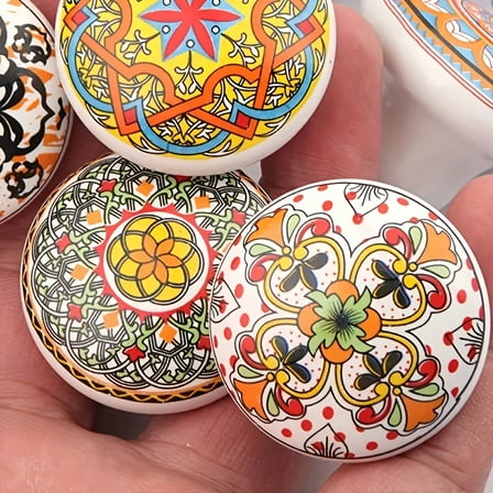 10 Mix Vintage Look Flower Ceramic Knobs, Ceramic Cabinet Knobs, Round Boho Drawer Pulls Decorative Handles, for Bedroom/Kitchen/Bathroom, Great Housewarming Gifts, Industrial Hardware Accessories