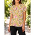 thumbnail image 3 of Women's All-Over Print Watercolor Yellow Pink T-Shirt Short Sleeve Crewneck Casual Summer Tee Tops, 3 of 6