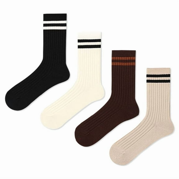 Gaoso Women's Calf Socks 4-Pack Retro Striped Crew Socks Breathable Athletic Skate Socks Stretchy Vintage Socks