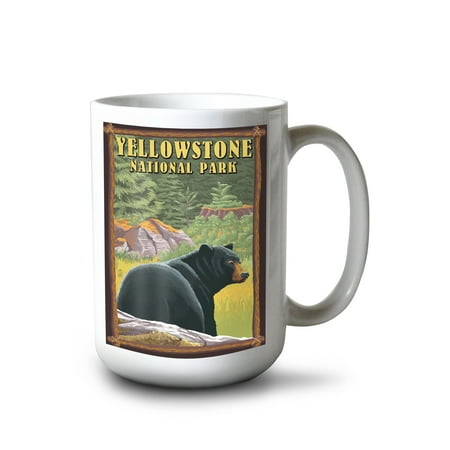 

15 fl oz Ceramic Mug Yellowstone National Park Wyoming Black Bear in Forest Dishwasher & Microwave Safe