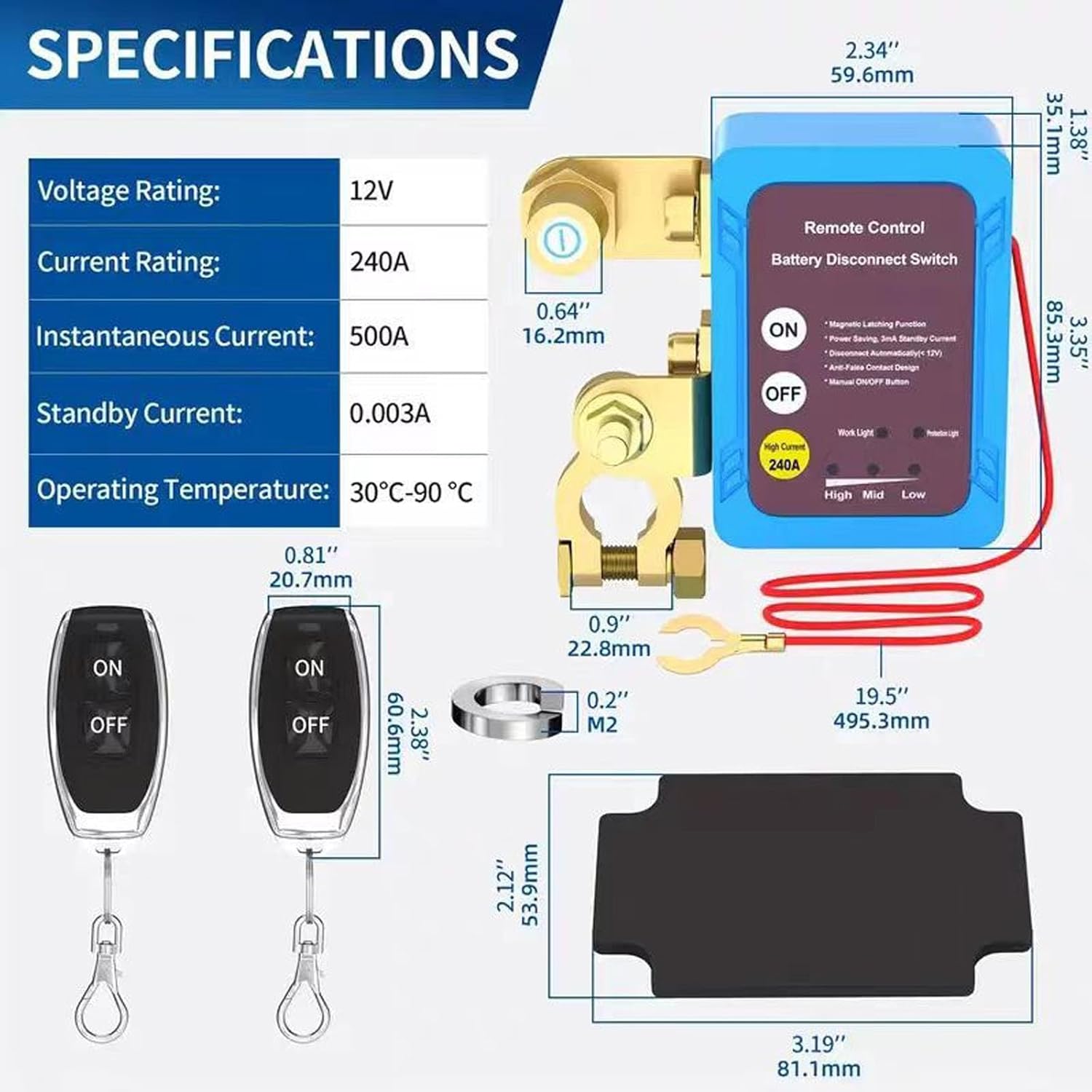 Remote Control of Car Devices for Anti-Theft Safety, Remote Control Battery Disconnect Switch for Cars, Desconector De Bateria Auto, Smart Voltage Car Kill Switch for Car (Electronic Version)