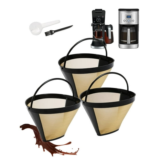 3 Pack Reusable coffee filters for cuisinart ninja coffee filter Gold Stainless Steel Mesh No.4 Permanent coffee filter replacement for DCC-3200P1 SS-15P1 Ninja CFP301 CFP201