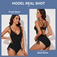 thumbnail image 1 of Guardurnaity L Traje de baño sexy con cuello en V acanalado para mujer Ropa de playa modesta y a la moda Trajes sin mangas con correas impermeables conjuntos de ropa negro L, 1 of 6