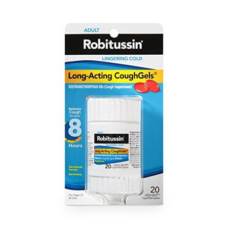 Robitussin Adult Long-Acting CoughGels (20 Count), 8-Hour Non-Drowsy Cough Suppressant, Liqui-Gels