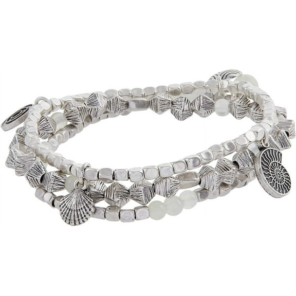 Alex and Ani Nautilus Stretch Bracelet, Set of 3 Rafaelian Silver/Green One Size