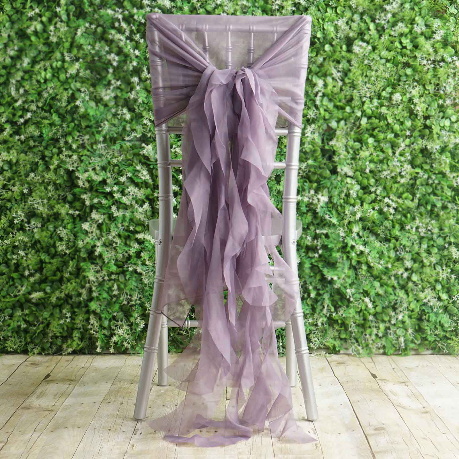 Efavormart 1 Set Amethyst Premium Designer Curly Willow Chiffon Chair Sashes For Home Wedding Birthday Party Dance Banquet