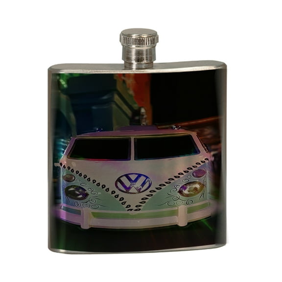 KuzmarK 6 oz. Stainless Steel Pocket Hip Liquor Flask - Volkswagon Van Art