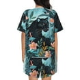 thumbnail image 6 of Fuzoiu Black Panther Floral Illustration Print Women's Short-Sleeved Pajama Set,Lounge Sleepwear Set,Womens Pajama Sets 2 Piece,Button-Up Top and Shorts with Pockets-Small, 6 of 7