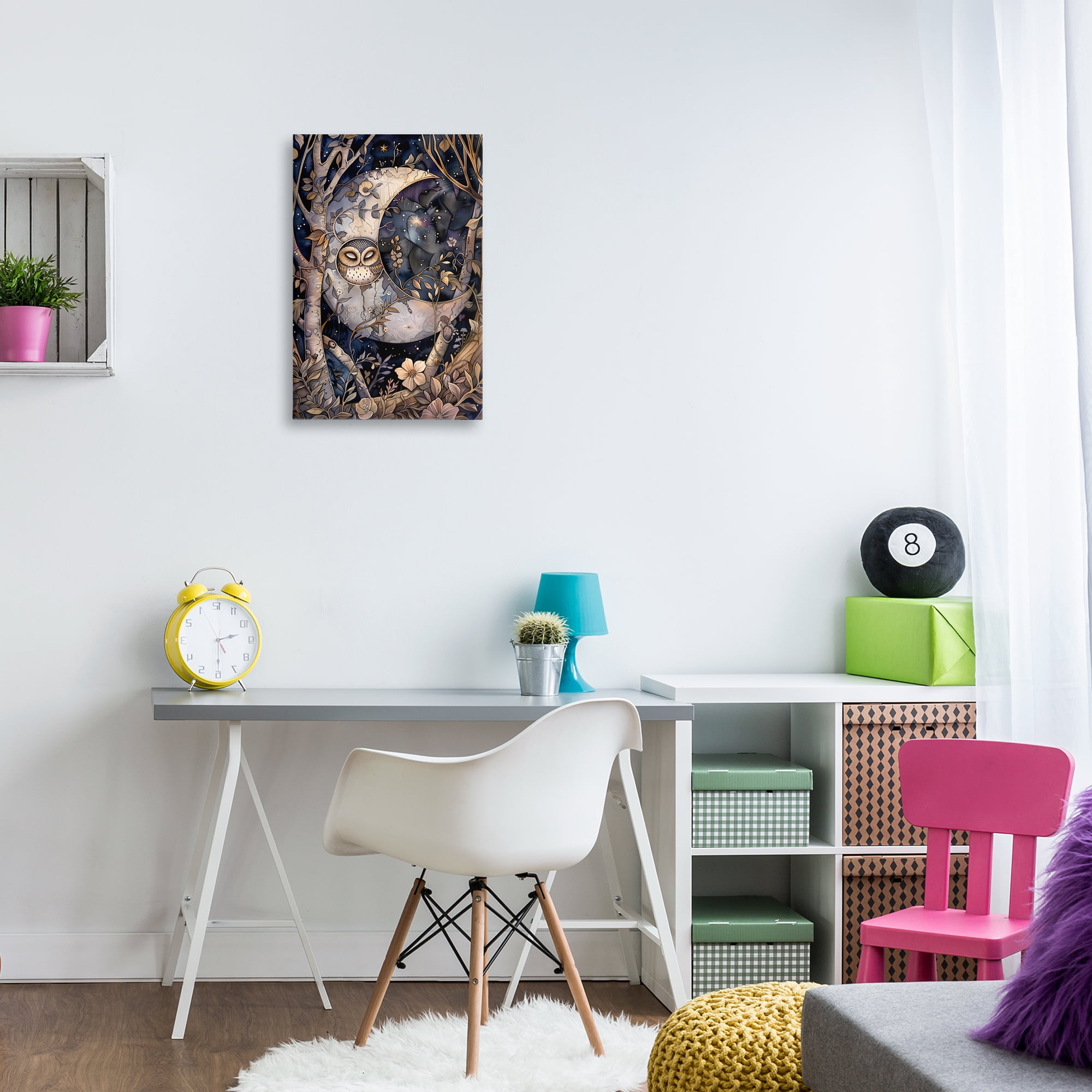 Stupell Industries Moon Owl Sleeping Animals & Insects Painting Gallery Wrapped Canvas Art Print Wall Art, 16 x 24