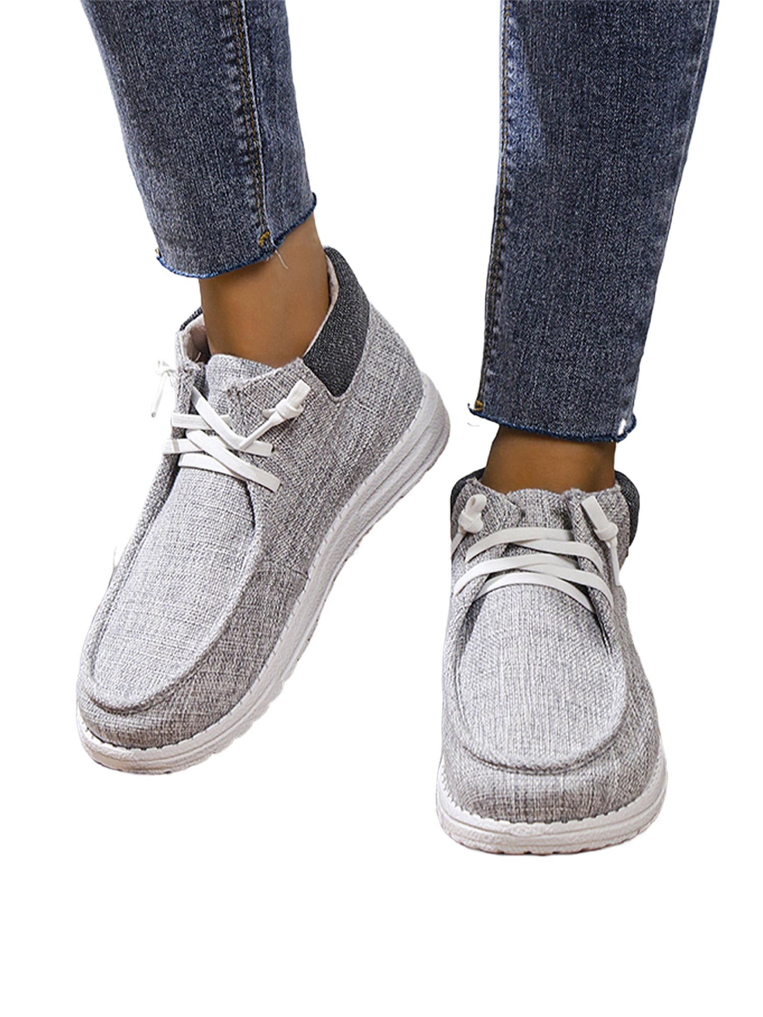 Oucaili Womens Non-Slip Low-top Loafers Sports Comfortable Casual Shoes Slip Resistant Solid Grey 8.5, Women's, Gray