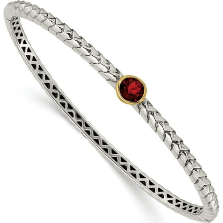14K/Silver Two-Tone Sterling Silver With 14K 6mm Garnet Bangle Bracelet Made In Thailand qtc140