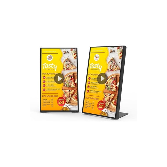 Canlarriz 18.5 inch Waterproof & Shatterproof Desktop Digital Signage Display, 500 Nits HD Countertop Advertising Screen, Metal Base, Ideal for Menu Boards , Cash Registers & Reception Desks