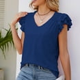 thumbnail image 4 of Summer Tops Women Flounce V Neck Solid Color Short Sleeved Summer Ruffles Sleeve T Shirt Top, 4 of 5