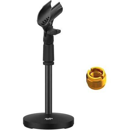 Moukey MMs-2 Adjustable Desk Mic Stand Desktop Tabletop Table Top Short Microphone Stand with Non-Slip Mic Clip For Blue Yeti Snowball