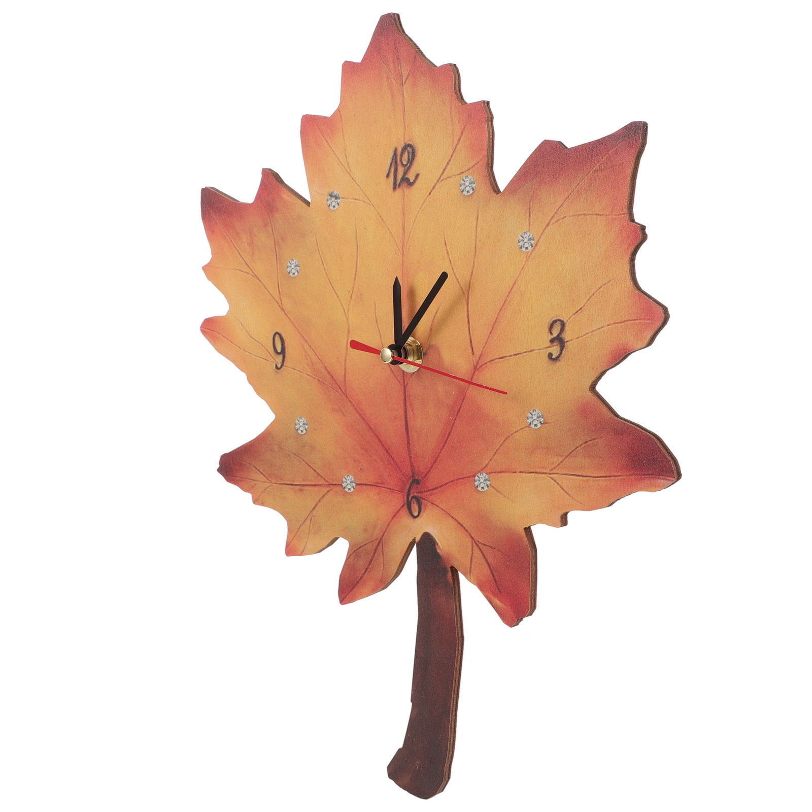 Supvox Maple Leaf Wall Clock Yellow Wood Creative Decorative Home Accent