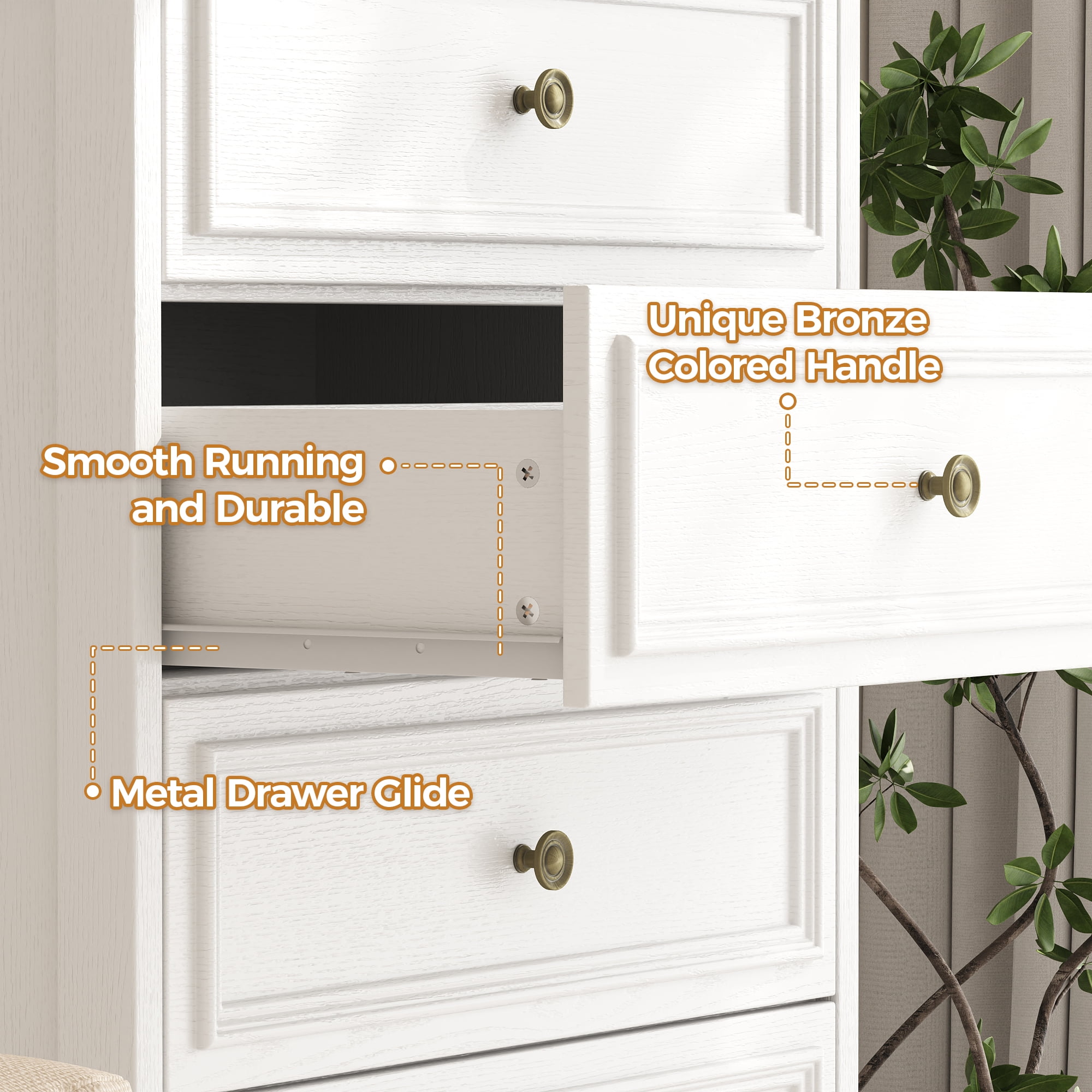 5 Drawer Dresser, Wood Chest of Drawers for Bedroom, Retro Storage Cabinet Dresser Organizer Unit with Antique Bronze Round Handles for Living Room, Closet, Hallway, Entryway
