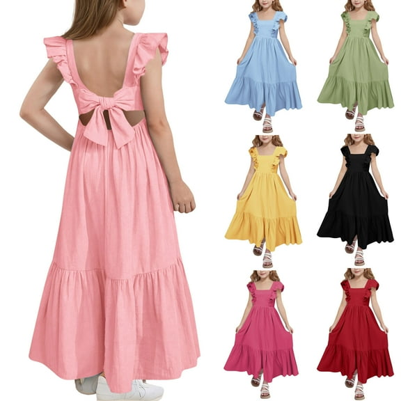 Ashirexll Summer Dresses for Teens, Girls Dresses Size 10-12, Girls' Sleeveless Long Dress Summer Casual and Formal Backless Dress for Kids