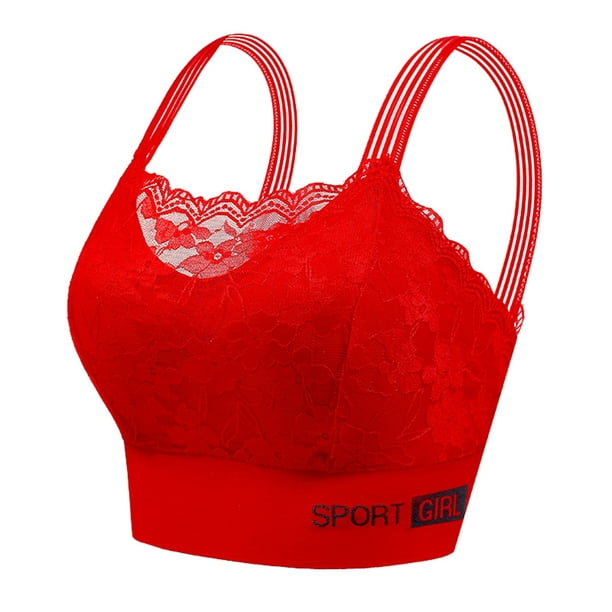 Aayomet Womens Sports Bras Back Women's Chest Wrap Large Chest Pad Small  Chest Anti Light Backing and Bra (Red, L) 