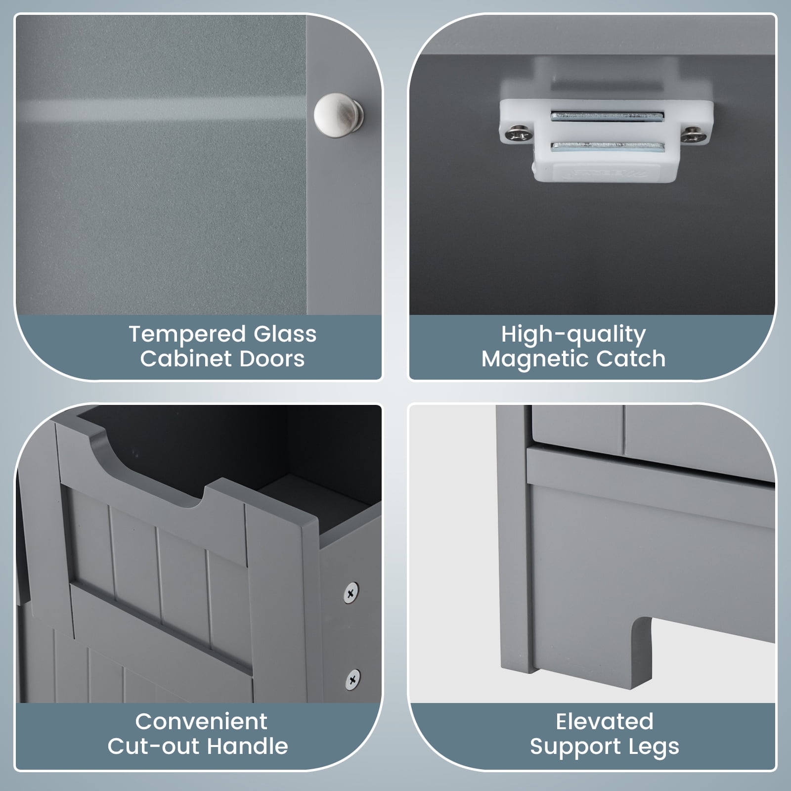 Giantex Freestanding Bathroom Storage Cabinet, Tall Linen Floor Cabinet w/Adjustable Shelves, Grey
