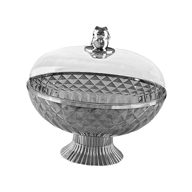 Cesta de frutas con pedestal, cuenco con tapa y orificios de drenaje, plato para servir redondo de 8,2 x 10 pulgadas para encimera de cocina, ligero Gris