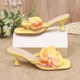 thumbnail image 6 of Kitten Heels for Women Square Open Toe Flower Decor Flip Flops Solid Color Slip on Heeled Sandals Wedding Party Dress Shoes Yellow Size 6, 6 of 9
