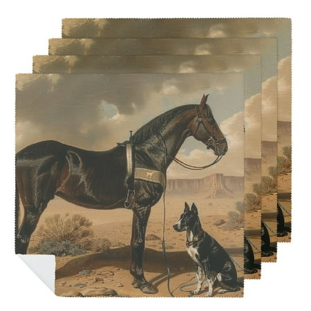 

Facannap Horse Dog Desert Polyester Cloth Napkins Reusable Party Dinner Decoration Washable Napkins for Hotel Home Banquet 6 PCS