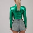 thumbnail image 5 of UYISJ Women's Shiny Metallic Liquid Crop Top Long Sleeve Mock Neck Turtleneck Slim Fitted Crop Top Clubwear Going out Shirts Green L, 5 of 7