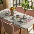 thumbnail image 3 of Pink Flowers Yak Table Cloths for 6 Foot Rectangle Tables, Vintage Spring Floral Bathtub Retro Art Rustic Patio Waterproof Elastic Fitted Tablecloths, Washable Rectangular Table Cover for Camping, 3 of 8