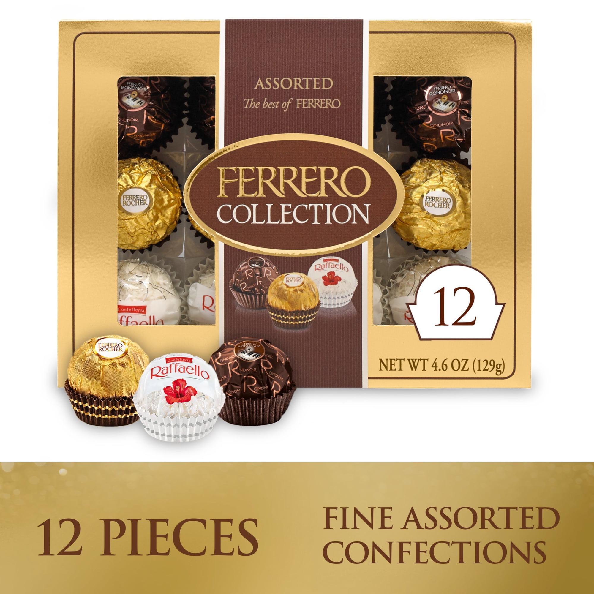 Ferrero Collection Gourmet Gift Box, 12 Assorted Chocolate with Dark Chocolate, Coconut, and Milk Chocolate, 4.6 oz