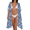 thumbnail image 3 of Xoenoiee Blue Rose Flower Print Women's Swimwear Cover Ups, Loose Kimono Coverups Half Sleeve Bikini Cover Up Casual Beach Cover Ups for Summer Beach, 3 of 7