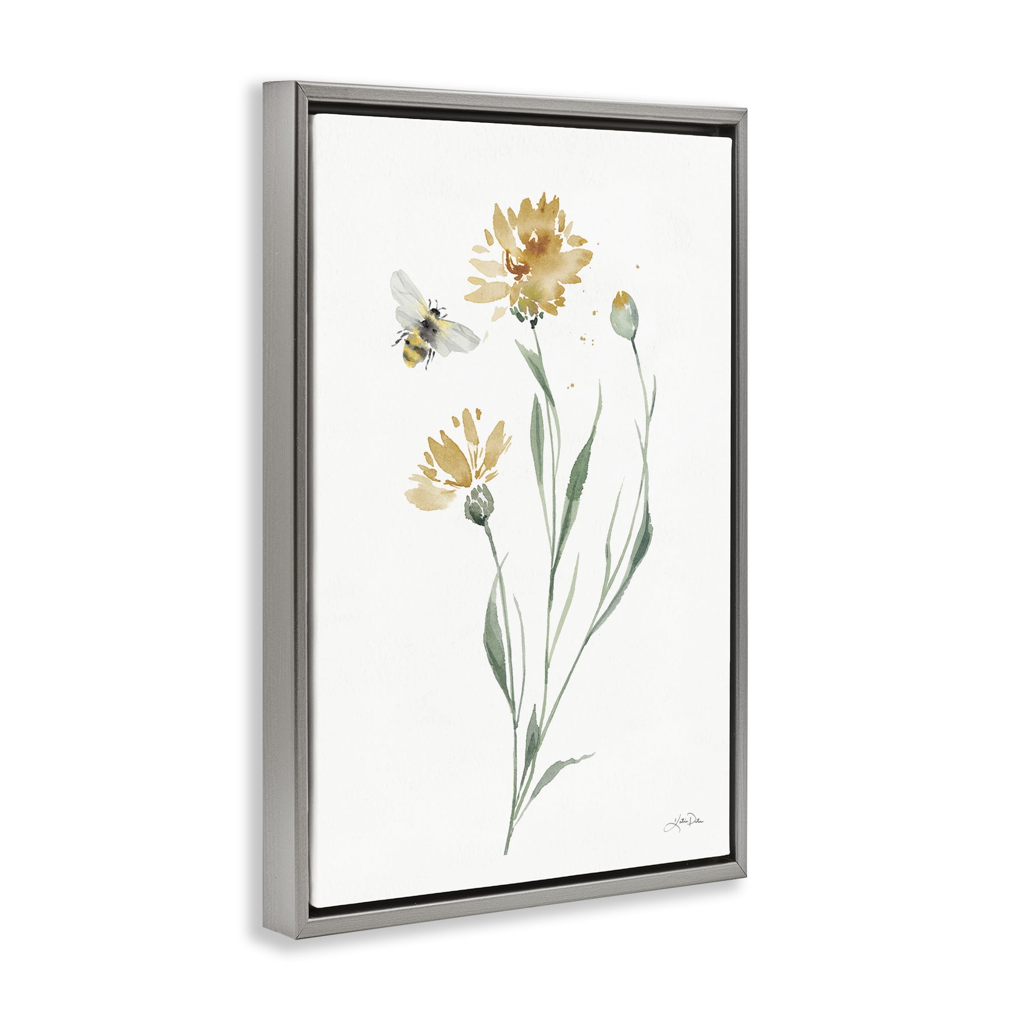 Stupell Industries Wild Honeybloom Flowers Botanical & Floral Painting Gray Floater Framed Art Print Wall Art, 17 x 25