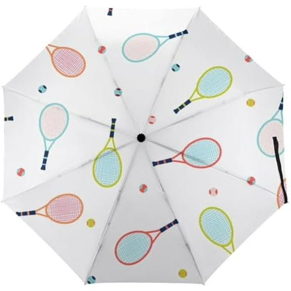 Tennis Pattern Sports Themed Umbrella Windproof Strong Travel 3 Fold Sun Umbrellas for Rain Men Women