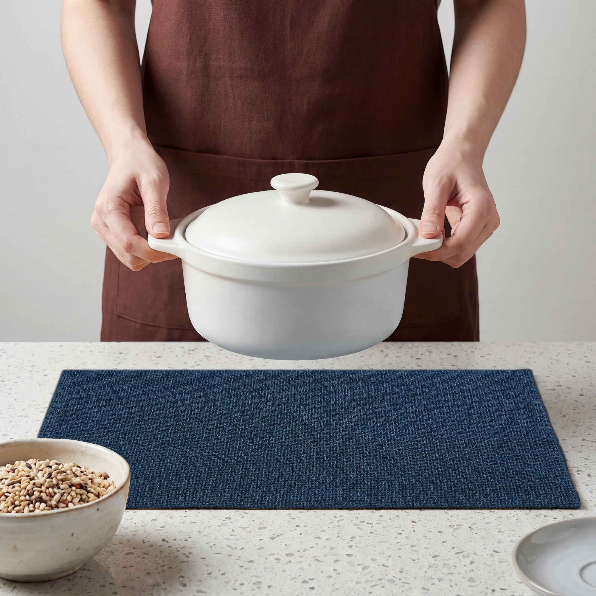 Unique Bargains Cotton and Linen 4Pcs Rustic Table Mats Royal Blue 18.1x11.8inch