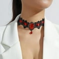thumbnail image 5 of Gothic Lace Choker Necklace with Vintage Crystal Gems - Vampire Bat Design, Perfect for Halloween, Parties & Costumes, 5 of 6