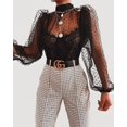 thumbnail image 4 of Douhoow Women Polka Dot Mesh Sheer Top See-through Blouse Puff Turtleneck Perspective T Shirts, 4 of 5