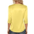 thumbnail image 4 of Iyufng Satin Blouses for Women Round Neck 3/4 Sleeve Solid Color Casual Top, 4 of 9