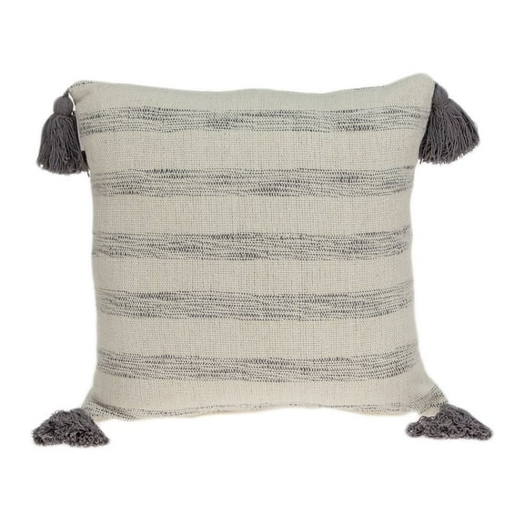 Parkland Collection Seema 18x18" Print Stripes Cotton Throw Pillow in Beige