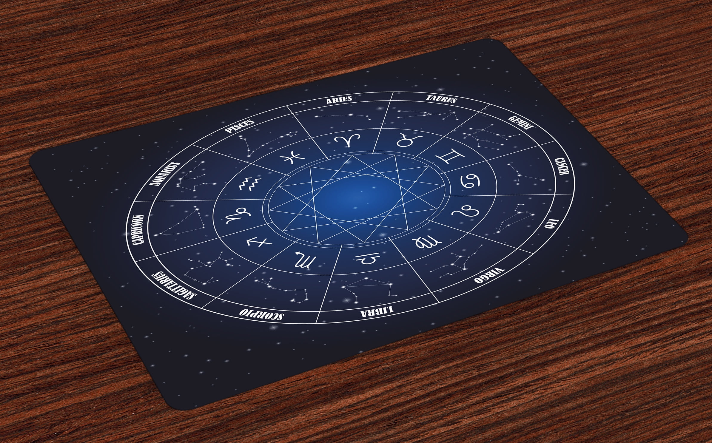 Astrology Placemats Set of 4 Zodiac Horoscope Chart in Wheel Shape with Dates in Space Dots