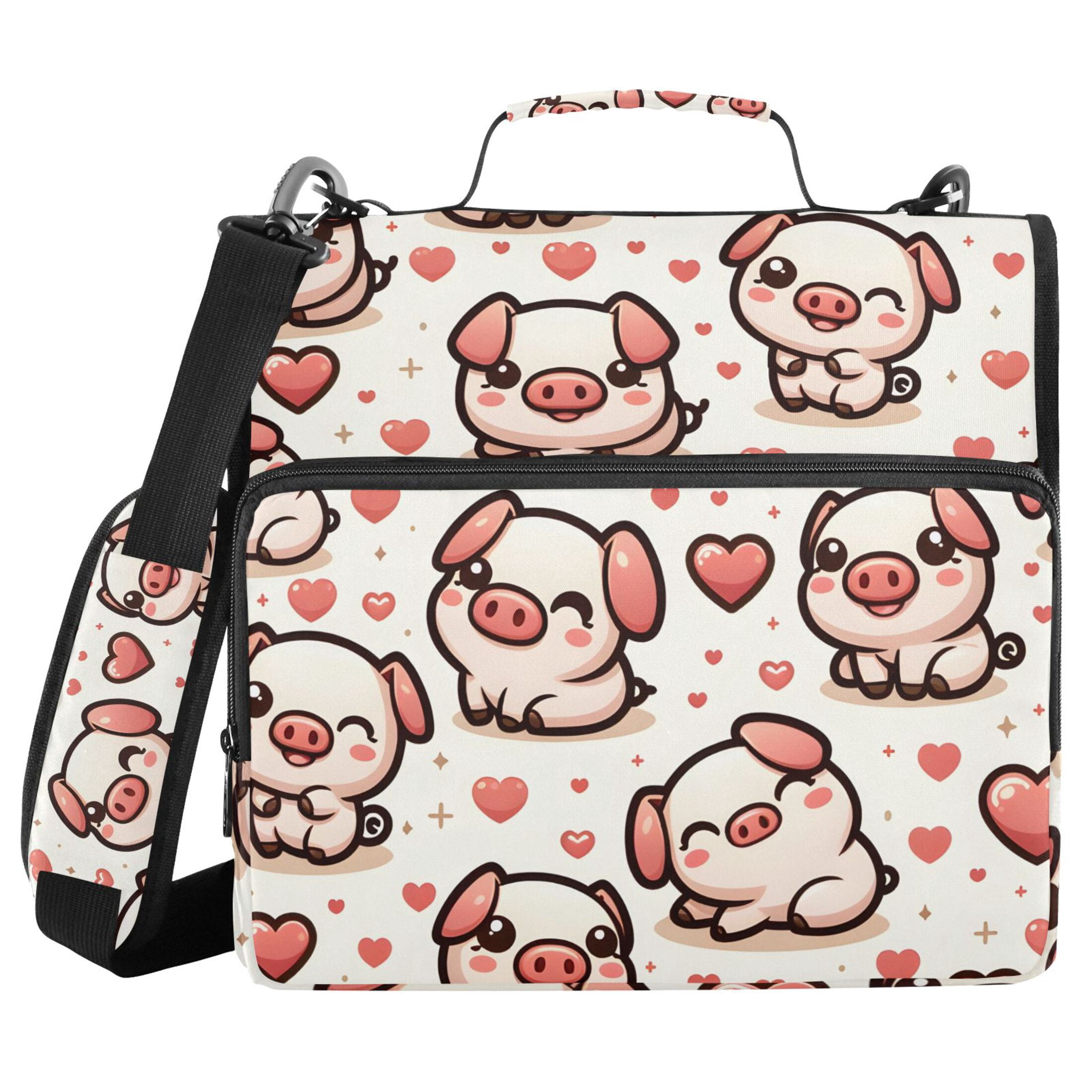 ALAZA Zipper Binder Cute Pig and Hearts 3 Ring Trapper Keeper File Folder Organizer Bag
