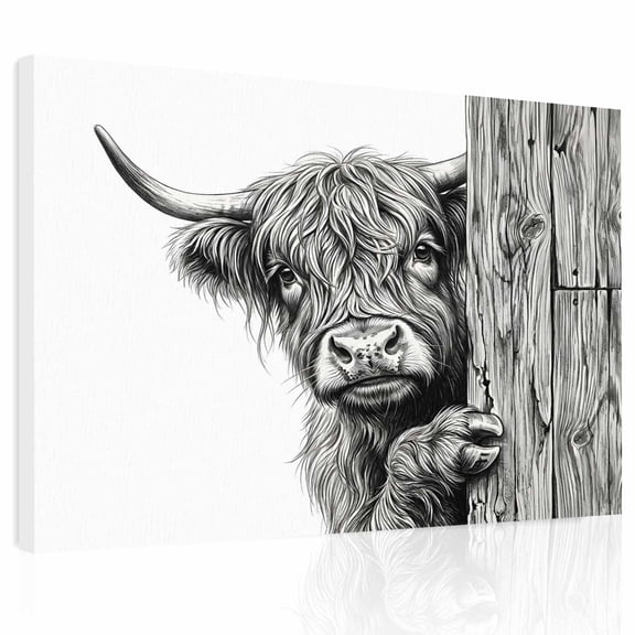 Horn Canvas Print Wall Art Rustic Farmhouse Country Black White Gray Wood Wall Decor Modern Artwork Paintings Pictures for Living Room Stretched and Framed Ready to Hang - 12" x 16"
