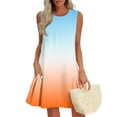thumbnail image 7 of cocolona Summer Sleeveless Mini Dress Crew Neck Ruffle Flowy Tank Dress Fashion Casual Gradient Color Holiday Beach Sundress XL, 7 of 7