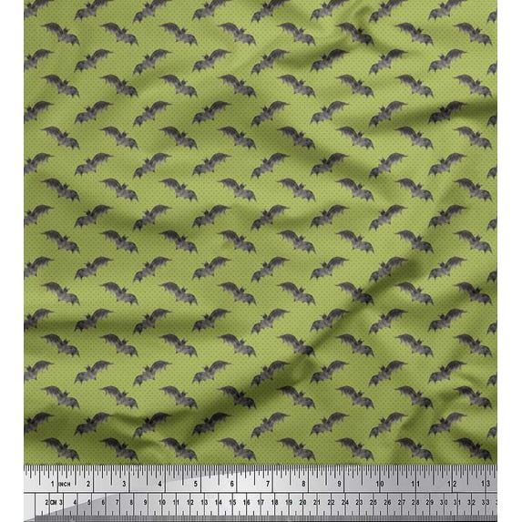 Soimoi Green Viscose Chiffon Fabric Dot & Bat Animal Print Fabric by the Yard 42 Inch Wide