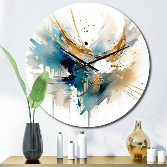 Designart "Teal & Gold Posh Resonance III" Minimalism Oversized Wall Clock