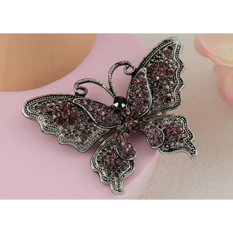 Dragonfly Crystal Brooch Pin - Silvery Tone With Pink & Aurora Borealis Rhinestones