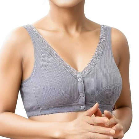 OJSFQUFP Bra for Deep Plunge Dress Grey Women s Front Button Bra Cotton Push-Up Breathable Bowl Without Underwire Comfortable Sports Bra Vest 44